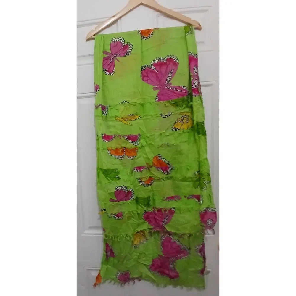 Chemistry ny women lime green pink butter fly rectangular spring summer scarf
